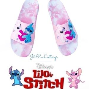 Disney Women's Pink Lilo And Stitch Holding Hearts Slip-On Slide Sandal